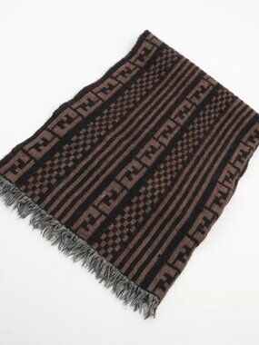 Fendi Logo Wool Scarf Brown x Black